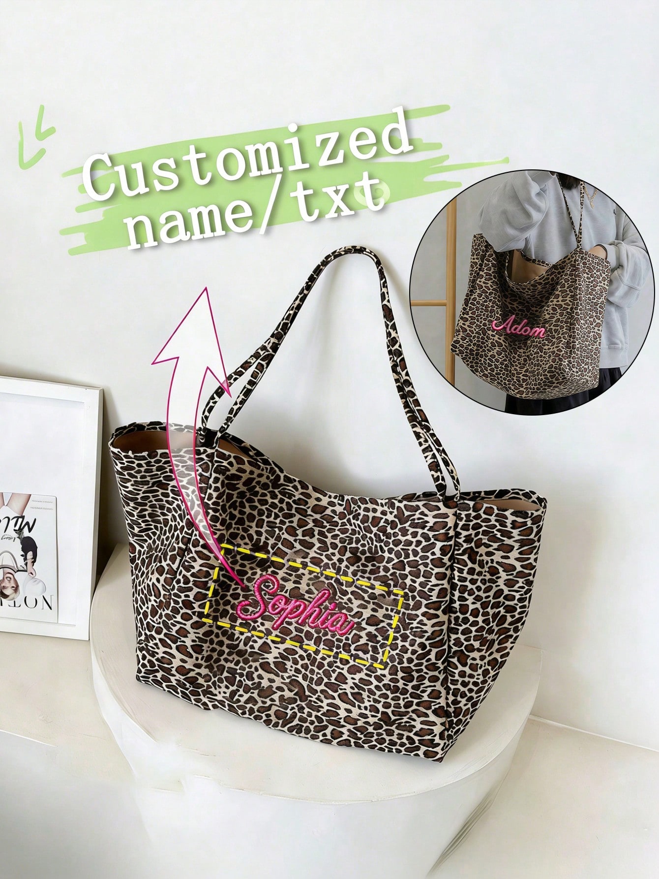 Women Bags Name - Tas Tote Motif Macan Tutul Nama